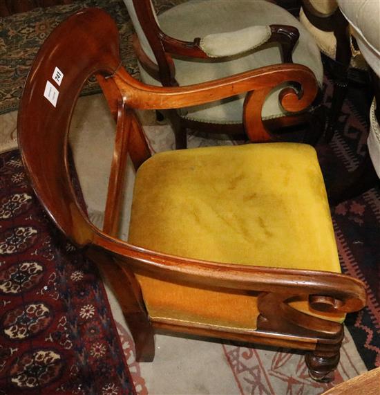 Victorian mahogany scroll armchair (reduced in height)(-)